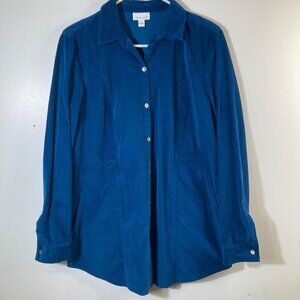 Womens J Jill Corduroy Button Shirt Jacket Shacket Teal Blue S Cotton Pockets